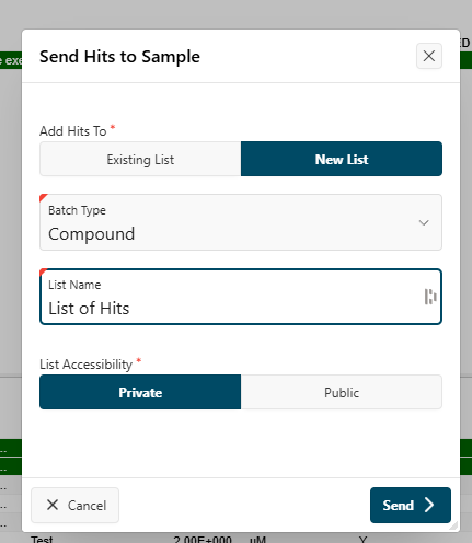 Send hit to sample list screenshot Send hit to sample list